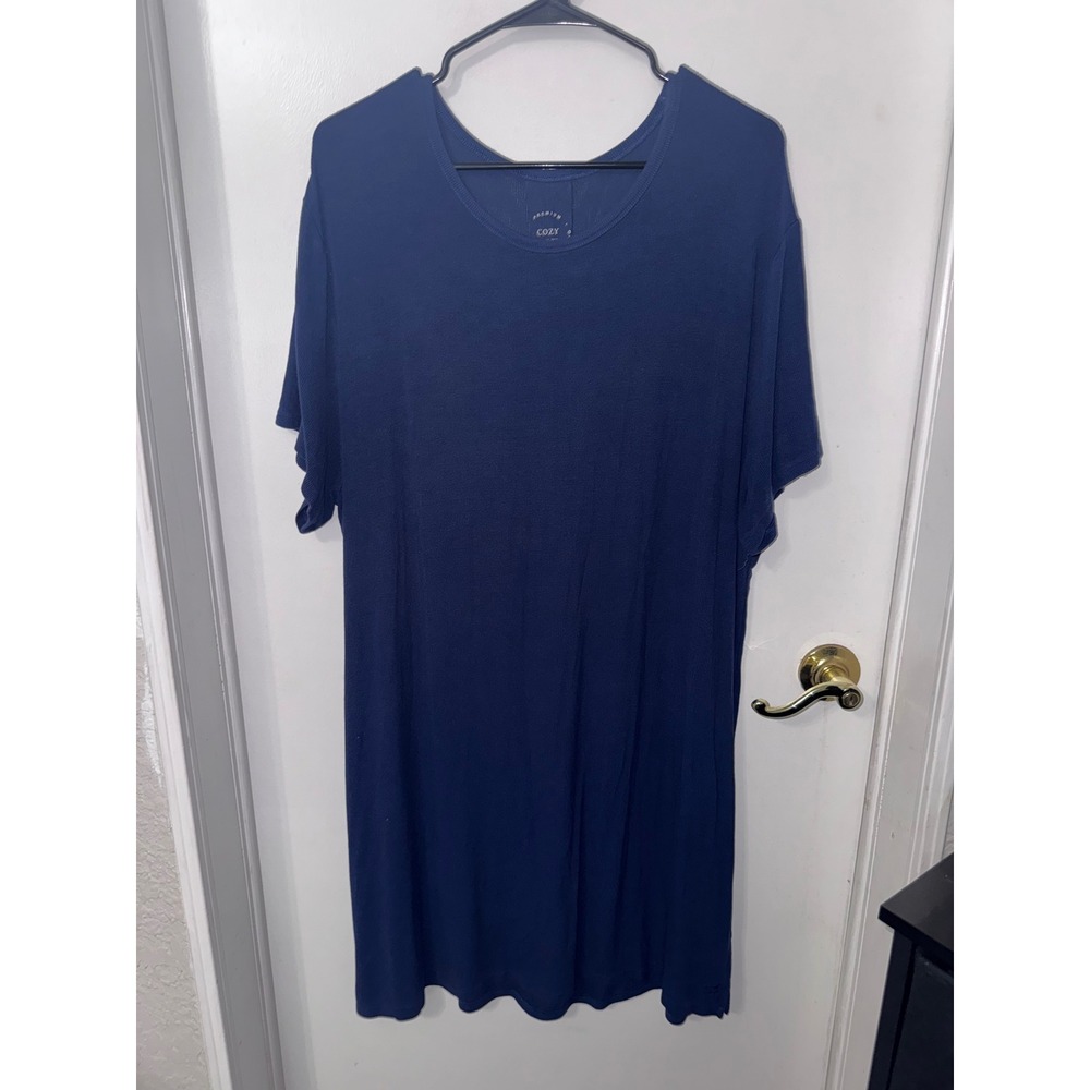 Cozy Earth Bamboo Rib Knit Sleep Dress Navy Blue Short Sleeve Loungewear Large